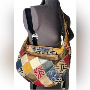 Tignanello Y2K Soho Shoulder Bag Leather Patchwork Buckle Metallic Colorful